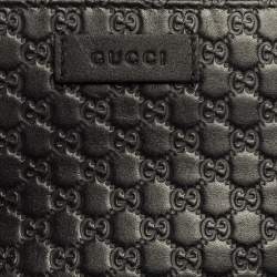 مملوكة مسبقًا محفظة غوتشي جلد ميكروغوتشيسيما أسود ثنائية الطي 