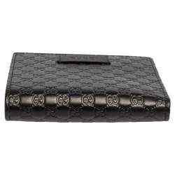 مملوكة مسبقًا محفظة غوتشي جلد ميكروغوتشيسيما أسود ثنائية الطي 