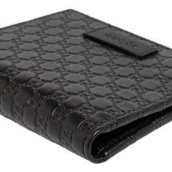 مملوكة مسبقًا محفظة غوتشي جلد ميكروغوتشيسيما أسود ثنائية الطي 