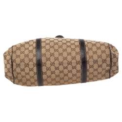 Pre Owned Gucci Beige/Ebony GG Canvas and Leather New Ladies Web Tote