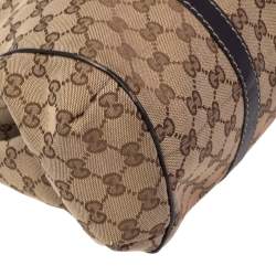 Pre Owned Gucci Beige/Ebony GG Canvas and Leather New Ladies Web Tote