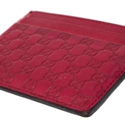 Pre Owned Gucci Red Guccissima Leather Card Holder