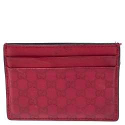 Pre Owned Gucci Red Guccissima Leather Card Holder