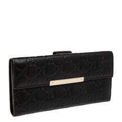 Pre Owned محفظة غوتشي كونتينينتال جلد غوتشيسيما بني ثنائية الطيه