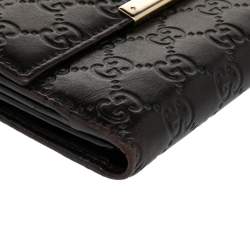 Pre Owned محفظة غوتشي كونتينينتال جلد غوتشيسيما بني ثنائية الطيه