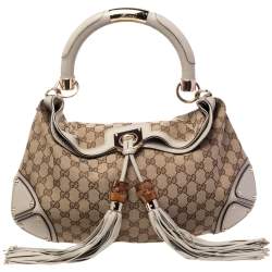 Pre Owned Gucci Beige/Brown GG Canvas and Leather Medium Babouska Indy Hobo