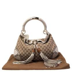 Pre Owned Gucci Beige/Brown GG Canvas and Leather Medium Babouska Indy Hobo