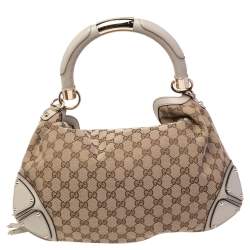 Pre Owned Gucci Beige/Brown GG Canvas and Leather Medium Babouska Indy Hobo