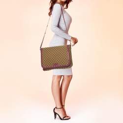 Pre Owned Gucci Beige/Pink GG Canvas and Leather Messenger Diaper Bag