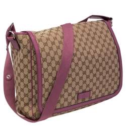 Pre Owned Gucci Beige/Pink GG Canvas and Leather Messenger Diaper Bag