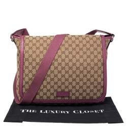 Pre Owned Gucci Beige/Pink GG Canvas and Leather Messenger Diaper Bag