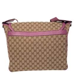 Pre Owned Gucci Beige/Pink GG Canvas and Leather Messenger Diaper Bag