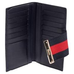 مملوكة مسبقًا Gucci Beige/Navy Blue GG Canvas and Leather Ladies Web Continental Wallet