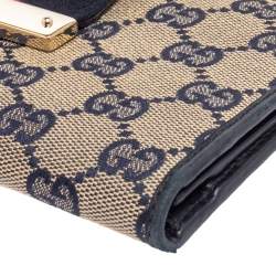 مملوكة مسبقًا Gucci Beige/Navy Blue GG Canvas and Leather Ladies Web Continental Wallet