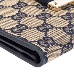 مملوكة مسبقًا Gucci Beige/Navy Blue GG Canvas and Leather Ladies Web Continental Wallet
