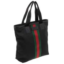 Pre Owned Gucci Black Canvas Web Detail Tote