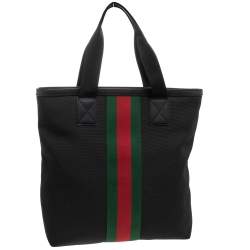 Pre Owned Gucci Black Canvas Web Detail Tote