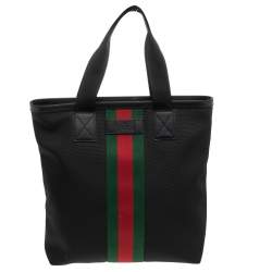 Pre Owned Gucci Black Canvas Web Detail Tote