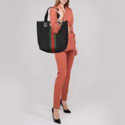 Pre Owned Gucci Black Canvas Web Detail Tote