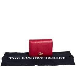 Gucci Red Leather GG Marmont Compact Folded Wallet