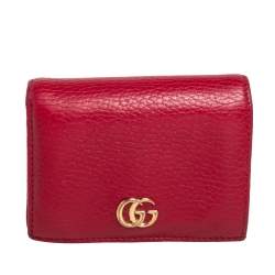 Gucci Red Leather GG Marmont Compact Folded Wallet