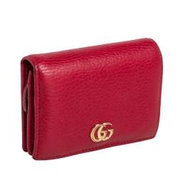 Gucci Red Leather GG Marmont Compact Folded Wallet