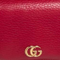 Gucci Red Leather GG Marmont Compact Folded Wallet