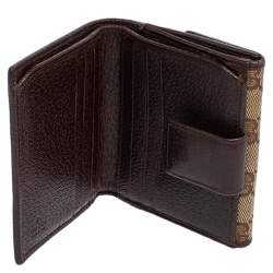 مملوكة مسبقًا محفظة غوتشي قلاب فرنش جلد وكانفاس جي جي عاجي/ بيج