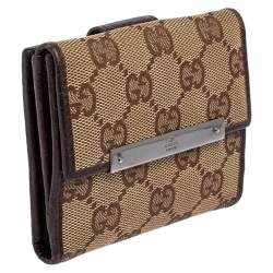 مملوكة مسبقًا محفظة غوتشي قلاب فرنش جلد وكانفاس جي جي عاجي/ بيج