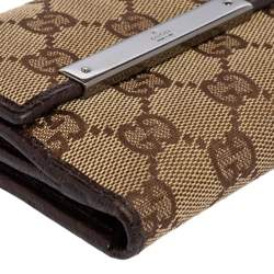 مملوكة مسبقًا محفظة غوتشي قلاب فرنش جلد وكانفاس جي جي عاجي/ بيج