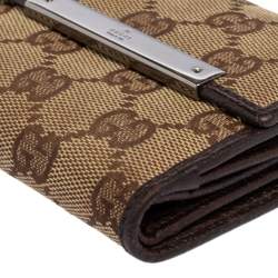 مملوكة مسبقًا محفظة غوتشي قلاب فرنش جلد وكانفاس جي جي عاجي/ بيج