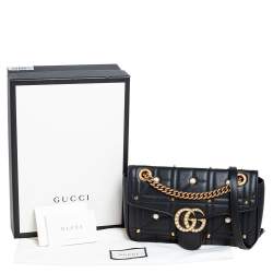 مملوكة مسبقًا حقيبة كتف غوتشي مارمونت  GG جلد ماتيلاس أسود مزين باللؤلؤ 