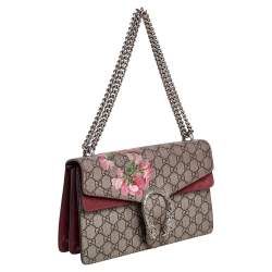 Pre Owned Gucci Beige GG Supreme Canvas and Suede Small Dionysus Shoulder Bag