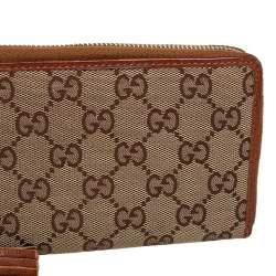Gucci Beige/Brown GG Canvas and Leather Tassel Zip Around Wallet