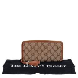 Gucci Beige/Brown GG Canvas and Leather Tassel Zip Around Wallet