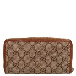 Gucci Beige/Brown GG Canvas and Leather Tassel Zip Around Wallet