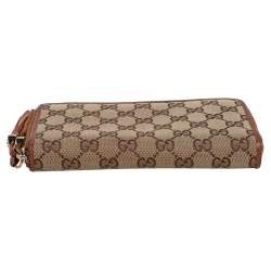 Gucci Beige/Brown GG Canvas and Leather Tassel Zip Around Wallet