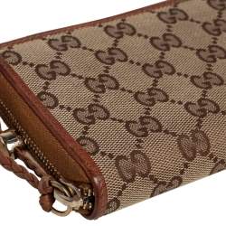 Gucci Beige/Brown GG Canvas and Leather Tassel Zip Around Wallet