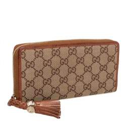 Gucci Beige/Brown GG Canvas and Leather Tassel Zip Around Wallet