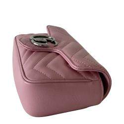 Gucci Pink Matelasse Leather Super Mini GG Marmont Shoulder Bag