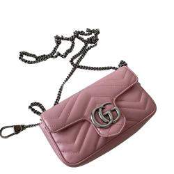 Gucci Pink Matelasse Leather Super Mini GG Marmont Shoulder Bag