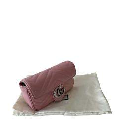 Gucci Pink Matelasse Leather Super Mini GG Marmont Shoulder Bag