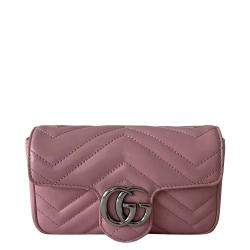 Gucci Pink Matelasse Leather Super Mini GG Marmont Shoulder Bag
