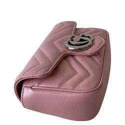 Gucci Pink Matelasse Leather Super Mini GG Marmont Shoulder Bag