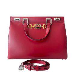 Gucci Red Leather Zumi Medium Top Handle Bag