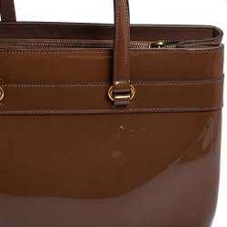 Pre Owned Gucci Brown Patent Leather Medium Bright Bit Tote