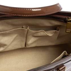 Pre Owned Gucci Brown Patent Leather Medium Bright Bit Tote