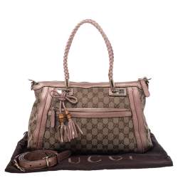 مملوكة مسبقًا حقيبة ساتشل غوتشي بيل كانفاس GG وجلد بيج 