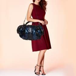 Pre Owned Gucci Blue/Black Python Galaxy Satchel