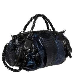 Pre Owned Gucci Blue/Black Python Galaxy Satchel